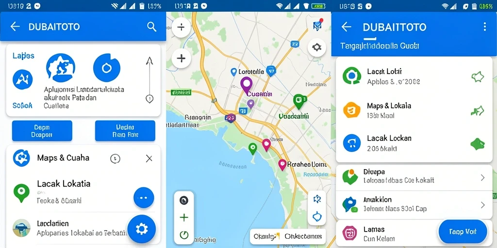 Screenshot aplikasi DUBAITOTO menunjukkan antarmuka pelacakan lokasi yang jelas.