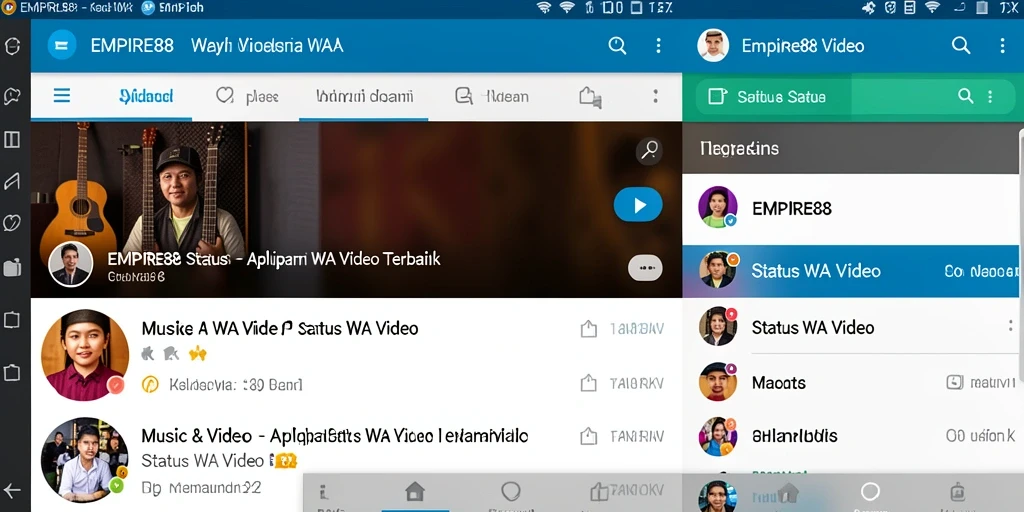 Tampilan antarmuka EMPIRE88 dengan berbagai pilihan Status WA Video.