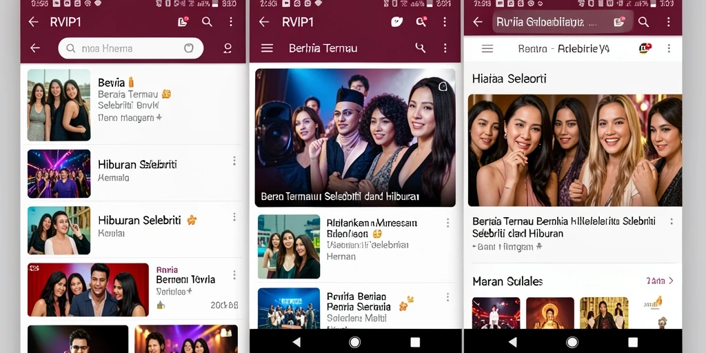 Antarmuka menarik dari aplikasi Hiburan Selebriti RVIP1.